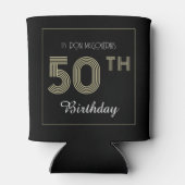ブラック&金ゴールド50番目の誕生日レトロストライププリント 缶クーラー (裏面)