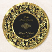ブラック&金ゴールド50結婚周年 ラウンドペーパーコースター (正面)