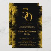 ブラック&金ゴールド50結婚周年 招待状 (正面/裏面)
