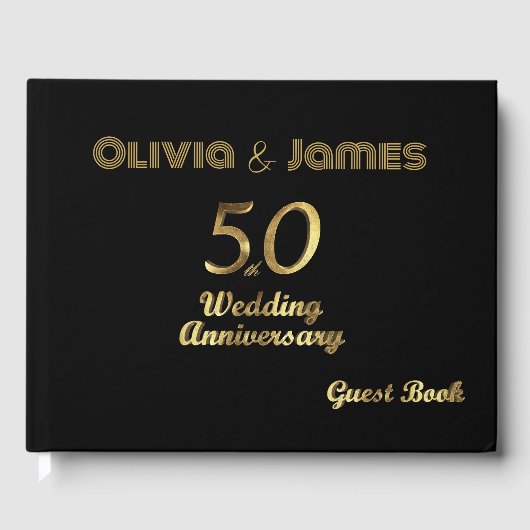 ブラック&金ゴールド50結婚th Anniversary Guest Book ゲストブック (正面)