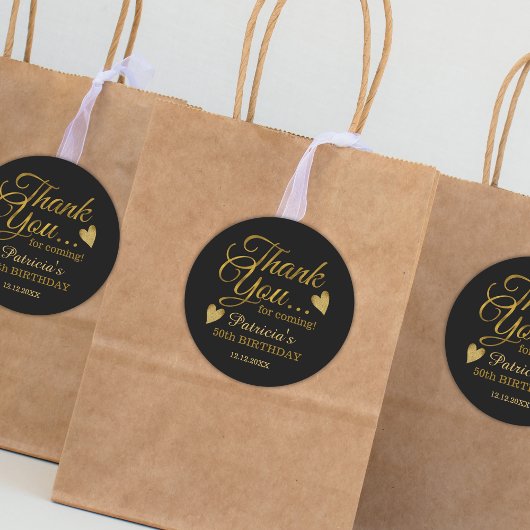 ブラック&金ゴールド50誕生日ありがとう ラウンドシール