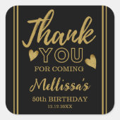 ブラック&金ゴールド50誕生日お願い スクエアシール (正面)