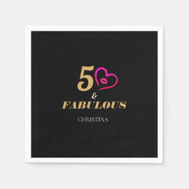 ブラック&金ゴールド50thバースデーパーティー紙プレート スタンダードカクテルナプキン