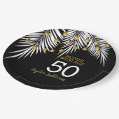 ブラック&金ゴールド50thバースデーパーティー ペーパープレート (アングル)