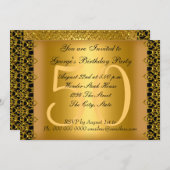 ブラック&金ゴールド50thバースデーパーティー 招待状 (正面/裏面)