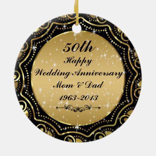 ブラック&金ゴールド50th結婚周年記念オーナメント2 セラミックオーナメント (裏面)