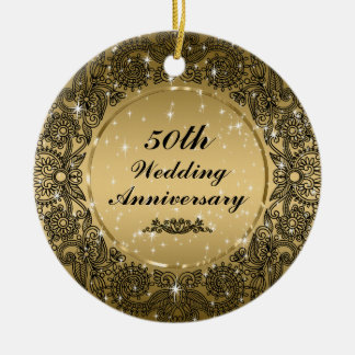 ブラック&金ゴールド50th結婚周年記念オーナメント3 セラミックオーナメント
