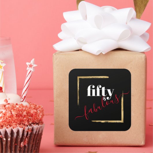 ブラック&金ゴールド50th 50と素晴らしい誕生日 スクエアシール (パーティー)