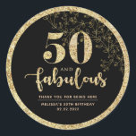 ブラック&金ゴールド50th Birthday Partyお気に入りステッカー ラウンドシール<br><div class="desc">"5パーソナライズされたと素晴らしい"ブラックと金ゴールドの誕生日ラウンドパーティーフェイスラベルのフォントパターシンプルン、シミュレートされたグリッターとスクリプトの手書き文字。名カスタマイズ前、誕生年/誕生日、または自分の短いメッセージ。</div>