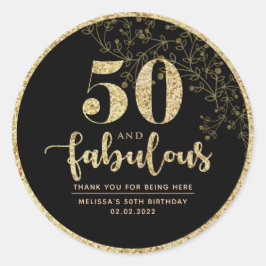 ブラック&金ゴールド50th Birthday Partyお気に入りステッカー ラウンドシール