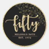 ブラック&金ゴールド50th Birthday Partyお気に入りステッカー ラウンドシール (正面)