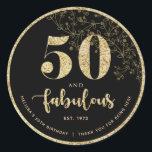 ブラック&金ゴールド50th Birthday Partyお気に入りステッカー ラウンドシール<br><div class="desc">"5パーソナライズされたと素晴らしい"ブラックと金ゴールドの誕生日ラウンドパーティーフェイスラベルのフォントパターシンプルン、シミュレートされたグリッターとスクリプトの手書き文字。名カスタマイズ前、誕生年/誕生日、または自分の短いメッセージ。</div>