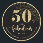 ブラック&金ゴールド50th Birthday Partyお気に入りステッカー ラウンドシール<br><div class="desc">"5パーソナライズされたと素晴らしい"ブラックと金ゴールドの誕生日ラウンドパーティーフェイスラベルのフォントパターシンプルン、シミュレートされたグリッターとスクリプトの手書き文字。名カスタマイズ前、誕生年/誕生日、または自分の短いメッセージ。</div>