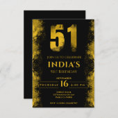ブラック&金ゴールド51th誕生日パーティー 招待状 (正面/裏面)