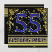 ブラック&金ゴールド55thバースデーパーティー 招待状 (正面/裏面)
