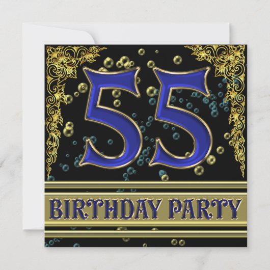 ブラック&金ゴールド55thバースデーパーティー 招待状 (正面)
