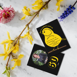 ブラック&金ゴールド60誕生日かわいい鳥ディナーパーティー 招待状