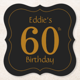 ブラック&金ゴールド60thバースデーパーティー ペーパーコースター