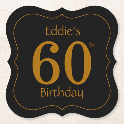 ブラック&金ゴールド60thバースデーパーティー ペーパーコースター (正面)