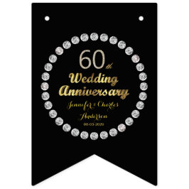 ブラック&金ゴールド60th結婚ダイヤモンド記念日 バンティングフラッグ