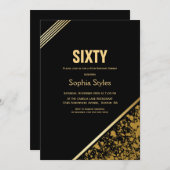 ブラック&金ゴールド60th誕生日ディナーパーティー 招待状 (正面/裏面)