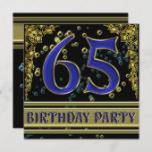 ブラック&金ゴールド65thバースデーパーティー 招待状 (正面/裏面)