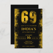 ブラック&金ゴールド69thバースデーパーティー 招待状 (正面/裏面)