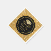 ブラック&金ゴールド70パーソナライズされた誕生日ナプキンス スタンダードカクテルナプキン (角)