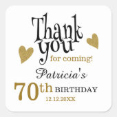 ブラック&金ゴールド70誕生日お願い スクエアシール (正面)