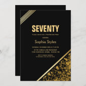 ブラック&金ゴールド70thバースデーパーティー 招待状 (正面/裏面)
