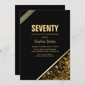 ブラック&金ゴールド70th誕生日ディナーパーティー 招待状 (正面/裏面)