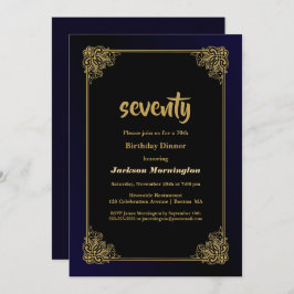 ブラック&金ゴールド70th誕生日ディナー 招待状