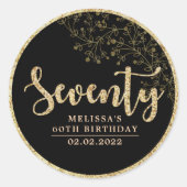 ブラック&金ゴールド70th Birthday Partyお気に入りステッカー ラウンドシール (正面)