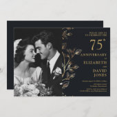 ブラック&金ゴールド75結婚周年記念写真 招待状 (正面/裏面)