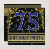 ブラック&金ゴールド75thバースデーパーティー 招待状 (正面/裏面)