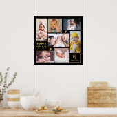 ブラック&金ゴールド7 Photo Collage Family Name Monogram ポスター (キッチン)