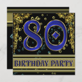 ブラック&金ゴールド80thバースデーパーティー 招待状 (正面/裏面)