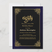 ブラック&金ゴールド80th誕生日ディナー 招待状 (正面)