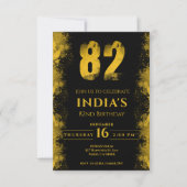 ブラック&金ゴールド82nd誕生日パーティー 招待状 (正面)