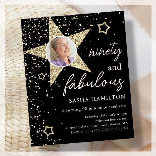 ブラック&金ゴールド90th誕生日予算招待状