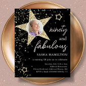 ブラック&金ゴールド90th誕生日予算招待状