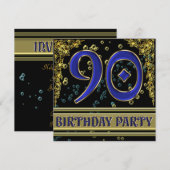 ブラック&金ゴールド90th Birthdayパーティー 招待状 (正面/裏面)