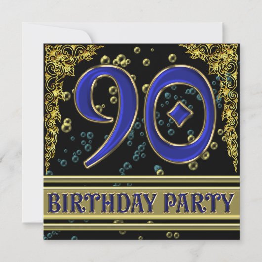 ブラック&金ゴールド90th Birthdayパーティー 招待状 (正面)