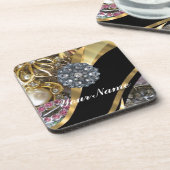 ブラック&金ゴールド きらきら光る コースター (左側)