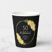 ブラック | 金ゴールド&イエローフローラ50誕生日 紙コップ (正面)