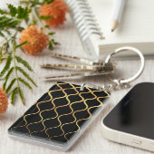 ブラック、金ゴールド、カッコいいトレンディー、レトロ抽象デザイン キーホルダー (正面右)