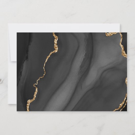 ブラック、金ゴールド&グレーミストアゲートウェディングRSVPインビタット 招待状 (裏面)