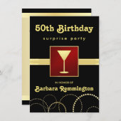 ブラック&金ゴールド-サプライズ50歳誕生パーティー招待状 招待状 (正面/裏面)