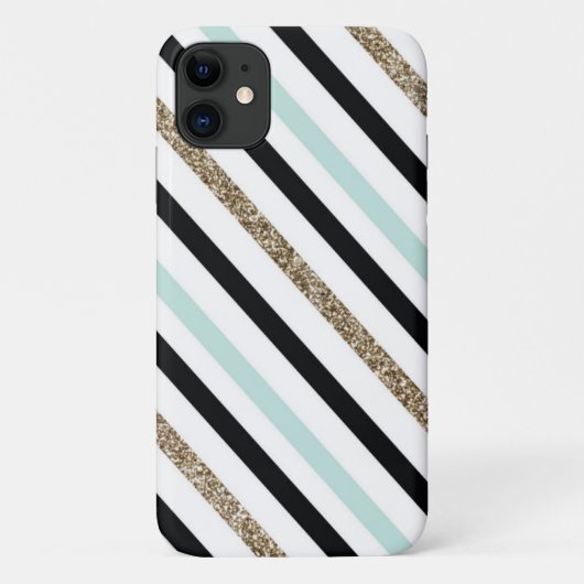 ブラック、金ゴールド、ターコイズ ストライプの Case-Mate iPhoneケース (裏面)