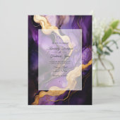 ブラック、金ゴールド、ダークパープル結婚インク 招待状 (スタンド正面)